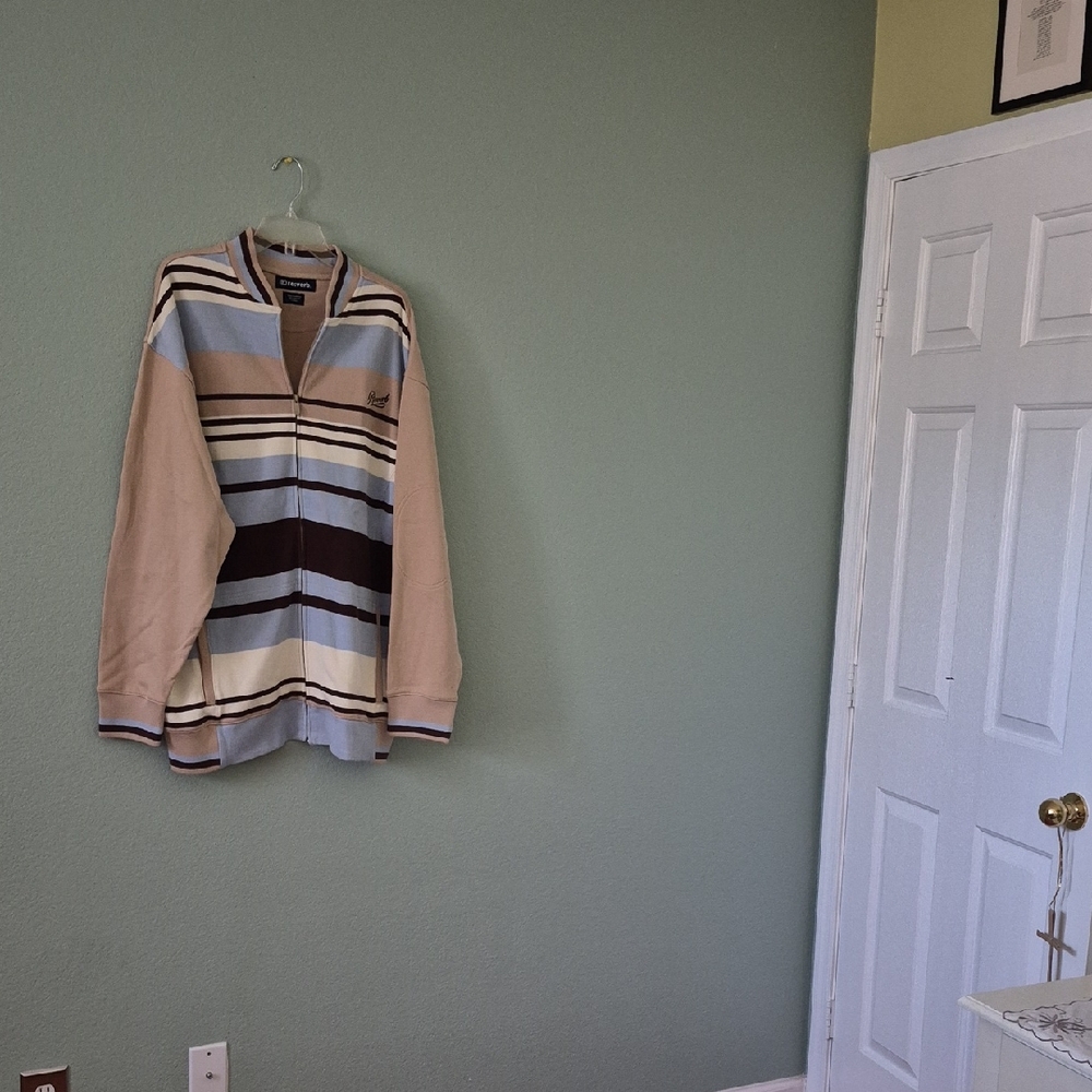 Men's V-Neck Striped Sweater - Beige and Blue